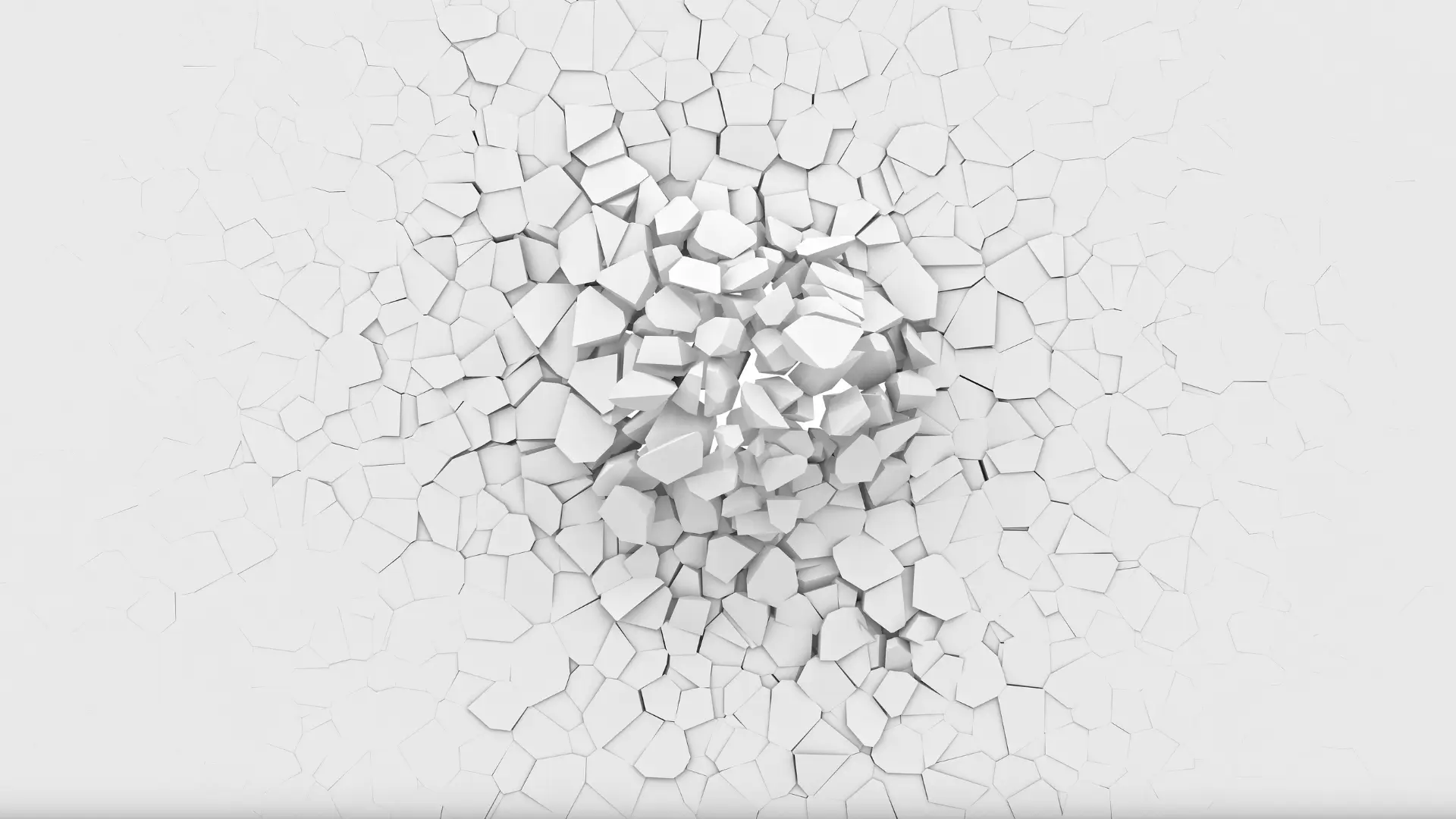 White screen cracking apart in 3D with floating fragments