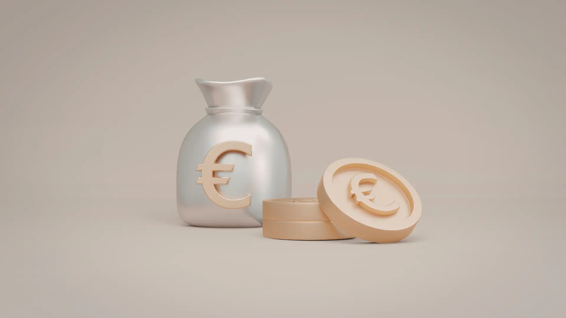 Tirelire avec un sigle euro dessus et trois pièces d'euro à côté