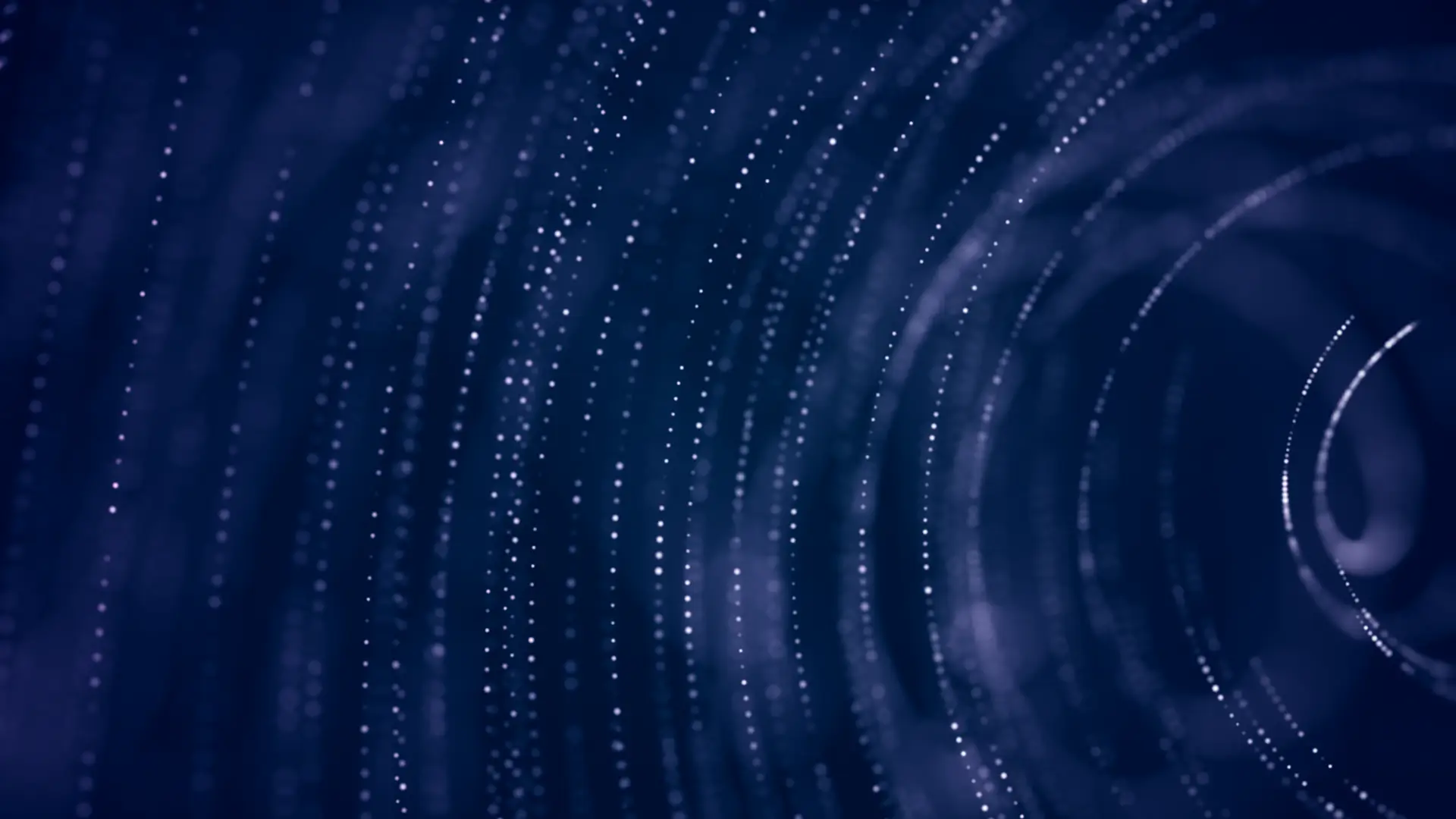 Sorties de gouttes d'eau blanches disposées en lignes circulaires sur fond bleu foncé, évoquant le flux des CSS Scroll-Driven Animations